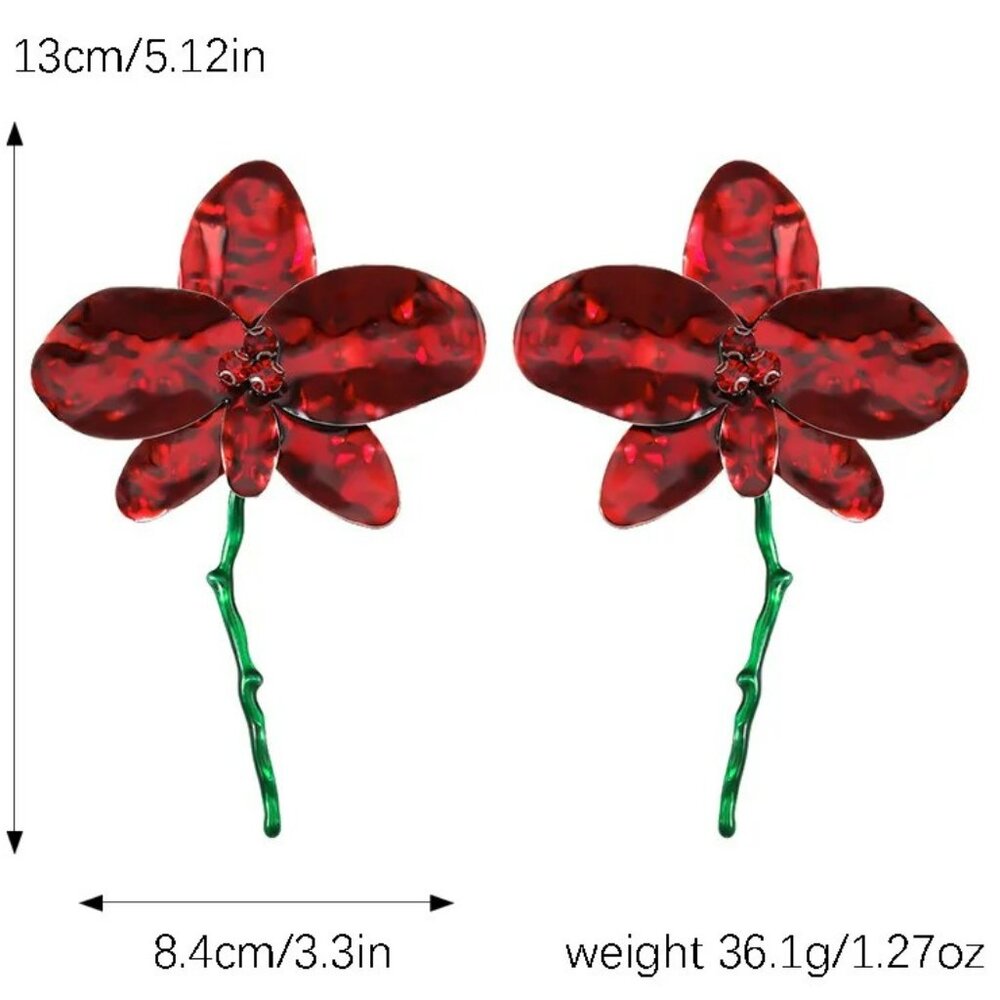 Women's Earrings Extra Large Drop Earrings Statement Flower Earrings Red - Picture 2 of 3